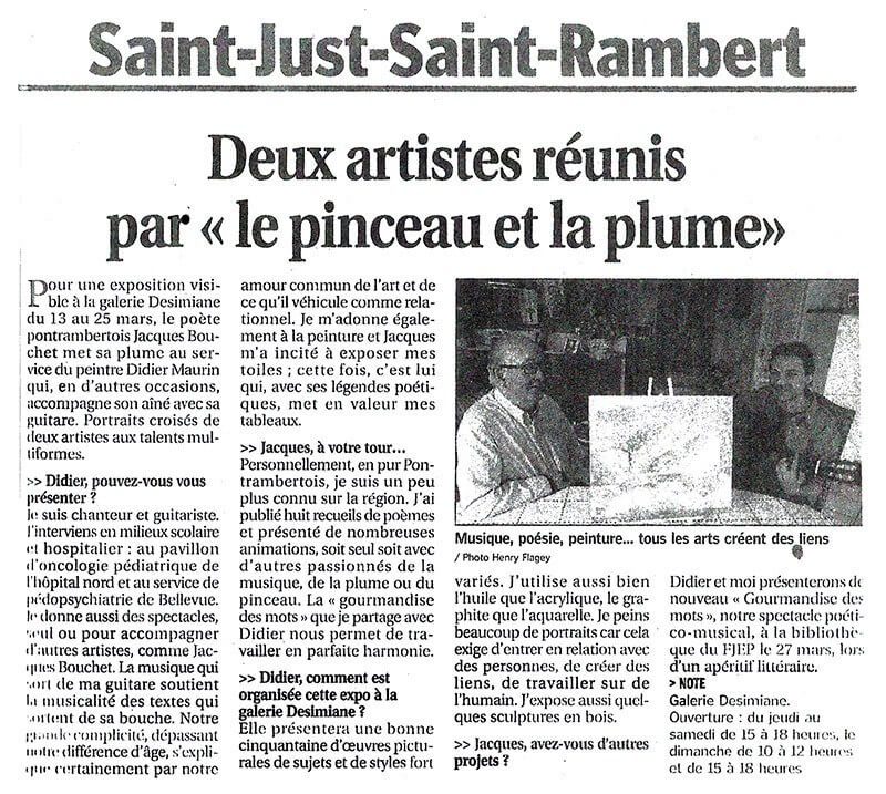 Article exposition Didier Maurin et Jacques Bouchet, galerie Desimiane