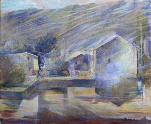 paysage avec maisons - huile sur toile - Didier Maurin