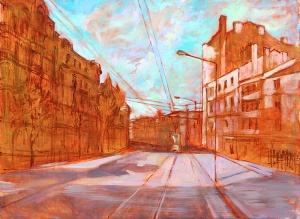 Paysage urbain Saint-Etienne huile sur toile de Didier Maurin