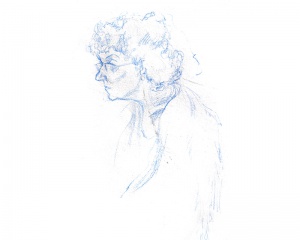 femme de profil bleue- dessin de Didier Maurin