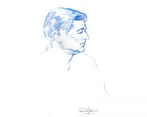 homme de profil bleu- dessin de Didier Maurin