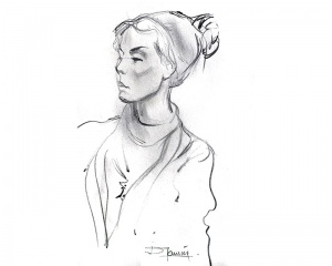 femme avec chignon de profil - dessin de Didier Maurin