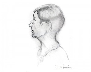 femme aux cheveux courts avec lunette de profil - dessin de Didier Maurin