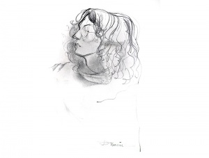 femme aux cheveux long avec lunette de profil - dessin de Didier Maurin