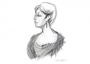 femme aux boucles d'oreilles de profil - dessin de Didier Maurin